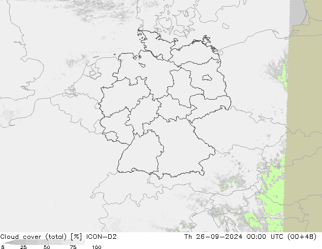 Cloud cover (total) ICON-D2 Th 26.09.2024 00 UTC