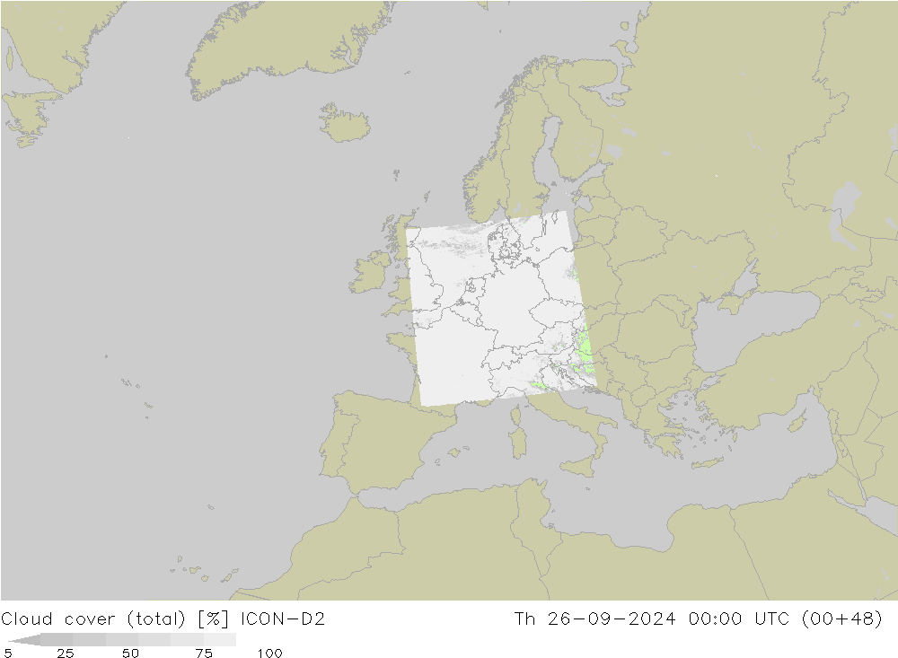 Nubi (totali) ICON-D2 gio 26.09.2024 00 UTC