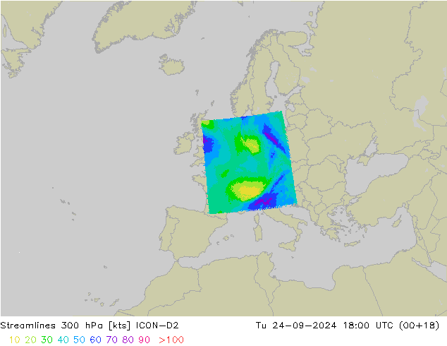ветер 300 гПа ICON-D2 вт 24.09.2024 18 UTC