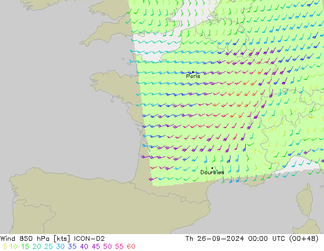 Vent 850 hPa ICON-D2 jeu 26.09.2024 00 UTC