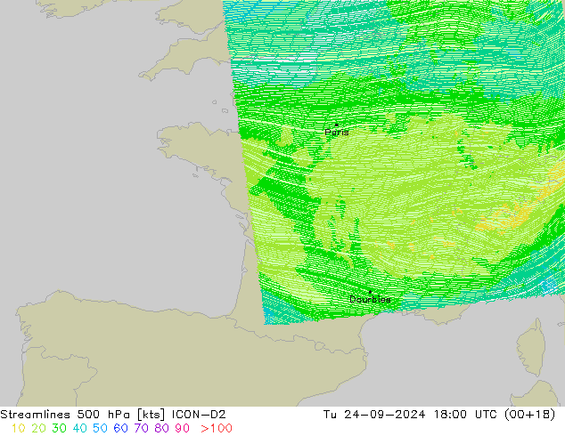 Streamlines 500 hPa ICON-D2 Tu 24.09.2024 18 UTC