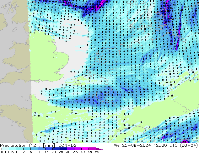 Precipitazione (12h) ICON-D2 mer 25.09.2024 00 UTC