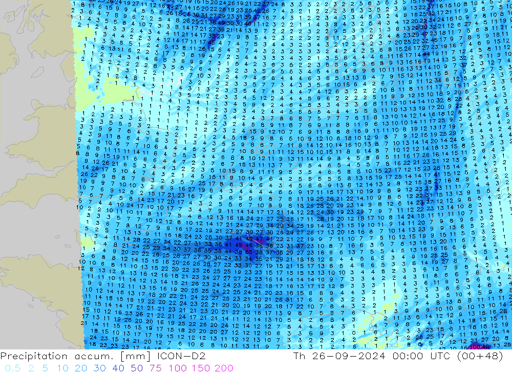 Precipitation accum. ICON-D2 Th 26.09.2024 00 UTC