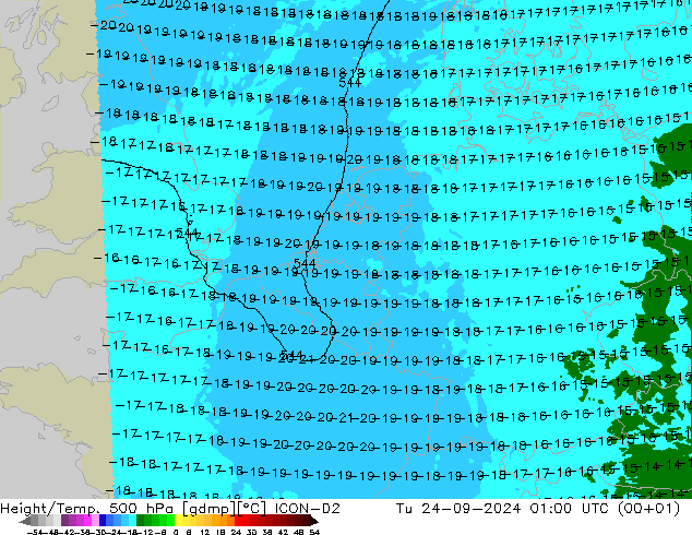 Height/Temp. 500 hPa ICON-D2 Tu 24.09.2024 01 UTC