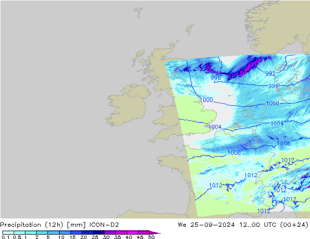 Precipitation (12h) ICON-D2 St 25.09.2024 00 UTC