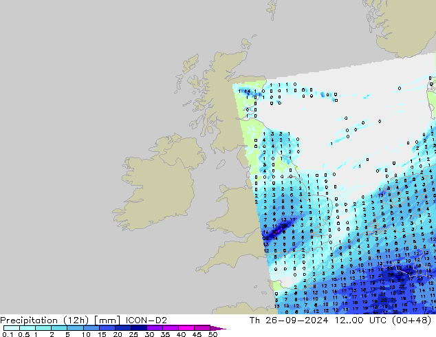 Precipitation (12h) ICON-D2 Th 26.09.2024 00 UTC