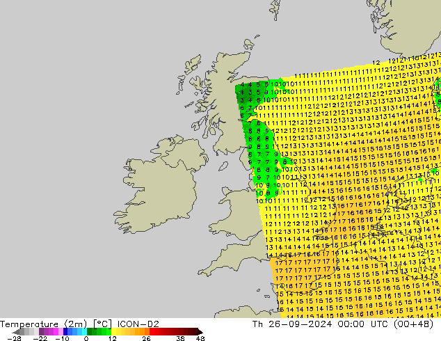 Sıcaklık Haritası (2m) ICON-D2 Per 26.09.2024 00 UTC