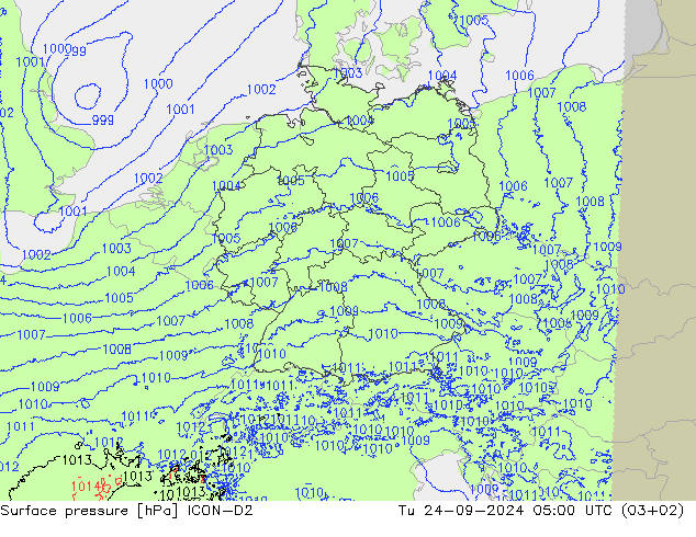 Yer basıncı ICON-D2 Sa 24.09.2024 05 UTC