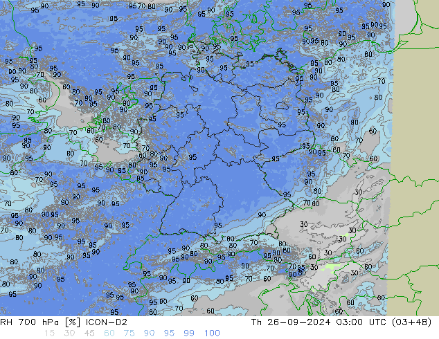 RH 700 гПа ICON-D2 чт 26.09.2024 03 UTC