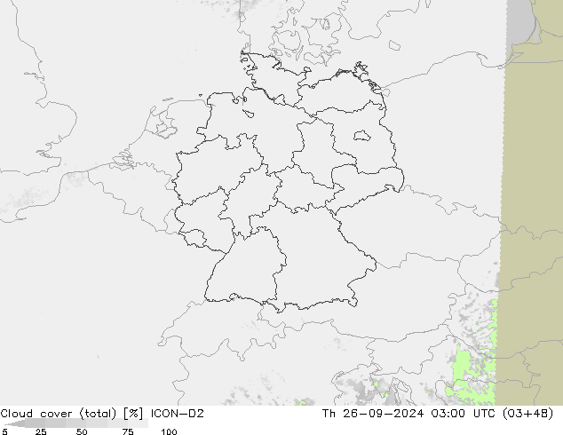 Cloud cover (total) ICON-D2 Th 26.09.2024 03 UTC