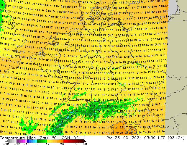 temperatura máx. (2m) ICON-D2 Qua 25.09.2024 03 UTC