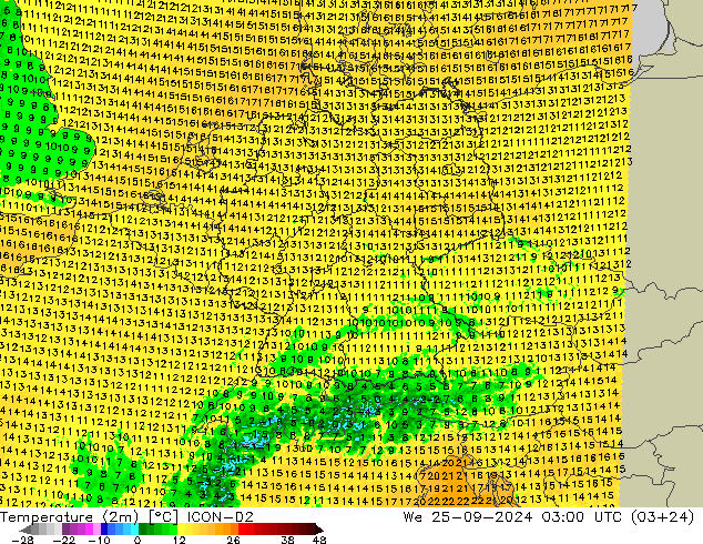 карта температуры ICON-D2 ср 25.09.2024 03 UTC