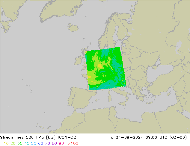 Streamlines 500 hPa ICON-D2 Tu 24.09.2024 09 UTC