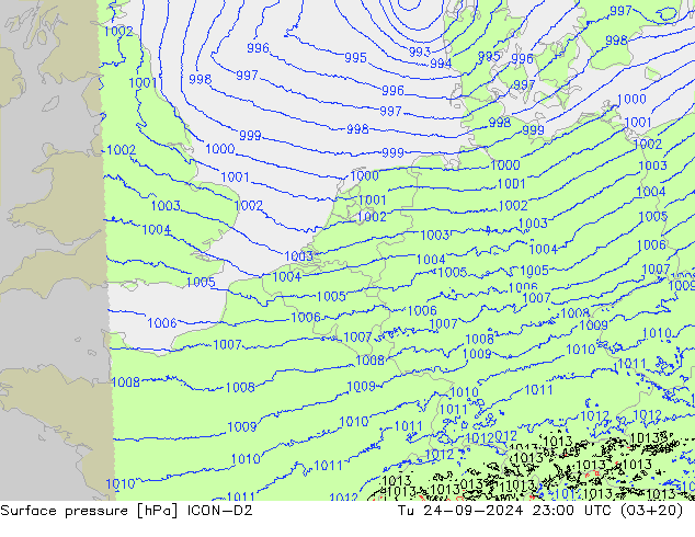 Atmosférický tlak ICON-D2 Út 24.09.2024 23 UTC