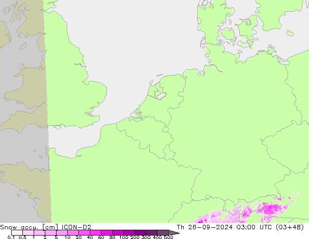 Глубина снега ICON-D2 чт 26.09.2024 03 UTC