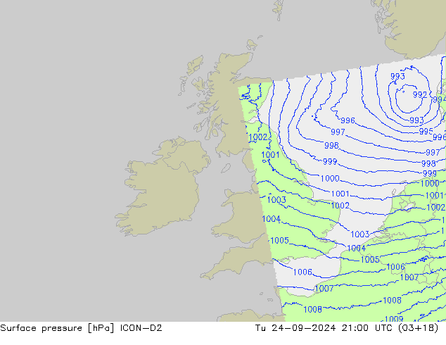 Bodendruck ICON-D2 Di 24.09.2024 21 UTC