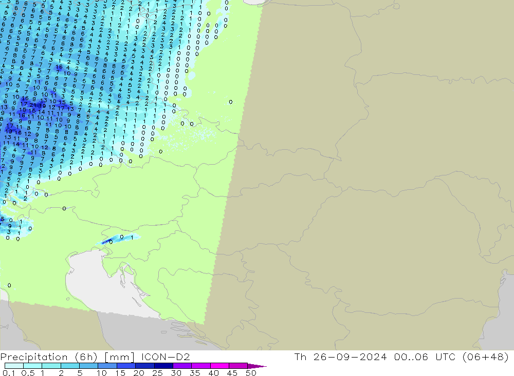 Precipitação (6h) ICON-D2 Qui 26.09.2024 06 UTC