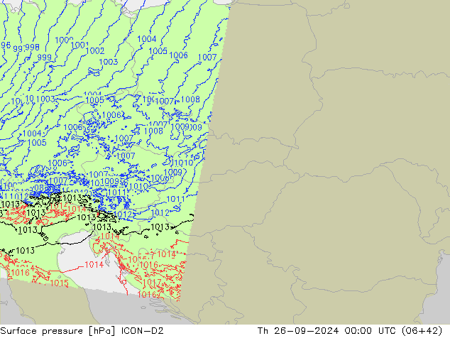 Surface pressure ICON-D2 Th 26.09.2024 00 UTC