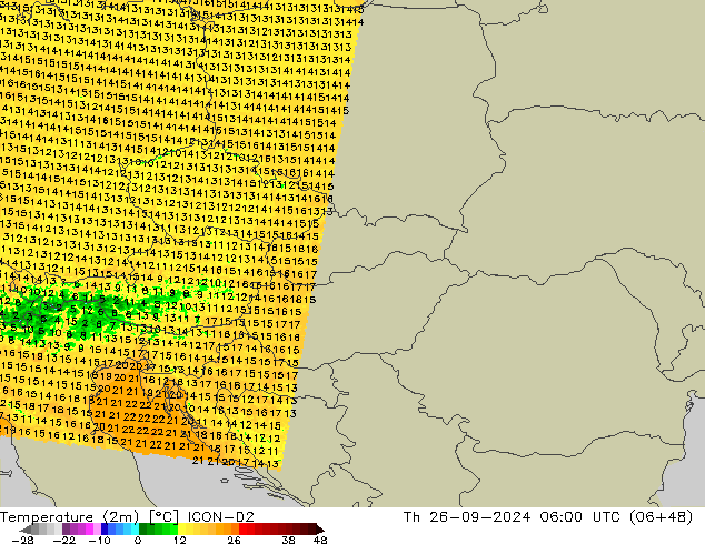 Temperatura (2m) ICON-D2 Qui 26.09.2024 06 UTC