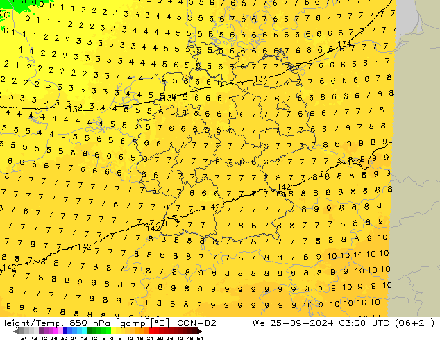 Height/Temp. 850 hPa ICON-D2 We 25.09.2024 03 UTC