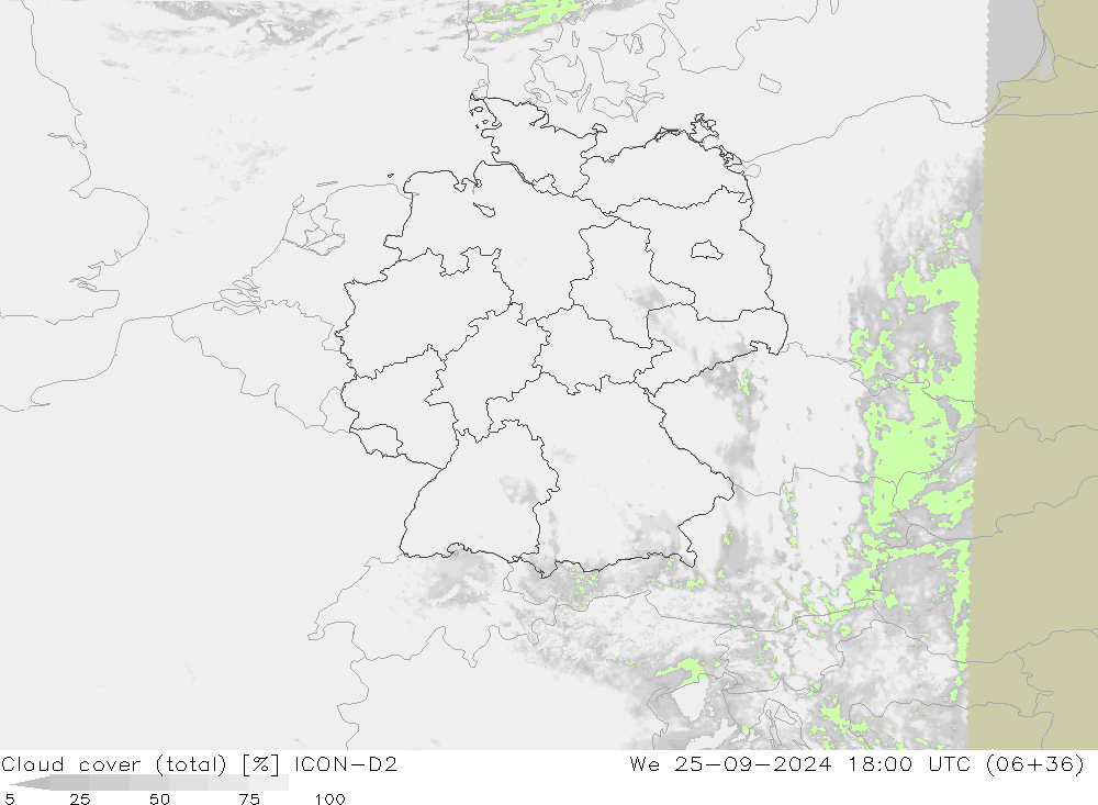 Nuages (total) ICON-D2 mer 25.09.2024 18 UTC