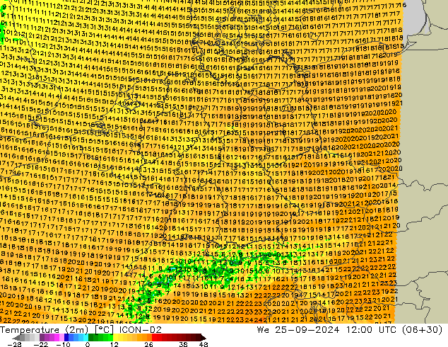 Temperatura (2m) ICON-D2 Qua 25.09.2024 12 UTC