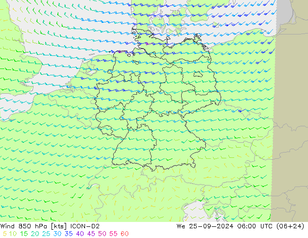 Wind 850 hPa ICON-D2 St 25.09.2024 06 UTC