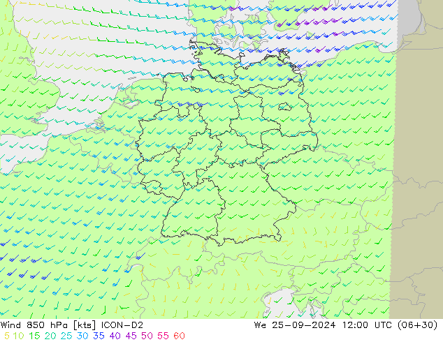  850 hPa ICON-D2  25.09.2024 12 UTC