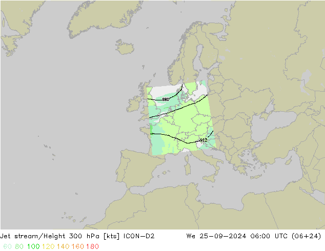 Prąd strumieniowy ICON-D2 śro. 25.09.2024 06 UTC