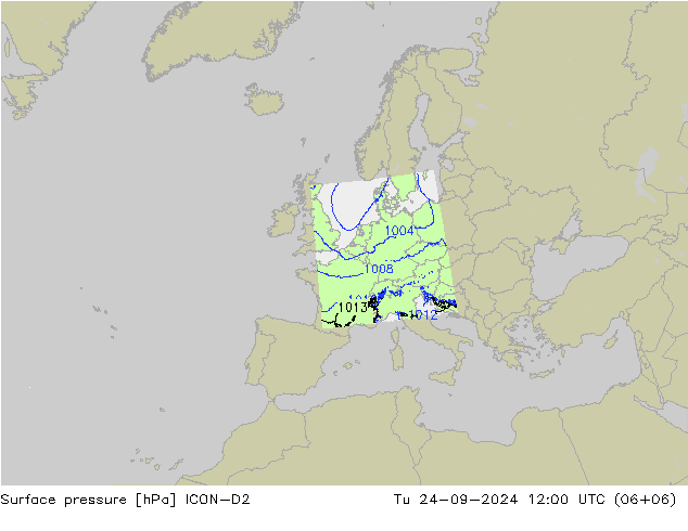 Surface pressure ICON-D2 Tu 24.09.2024 12 UTC