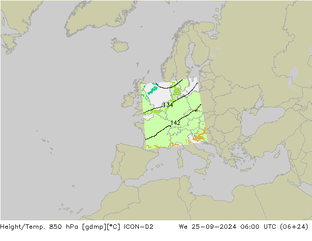 Height/Temp. 850 hPa ICON-D2  25.09.2024 06 UTC