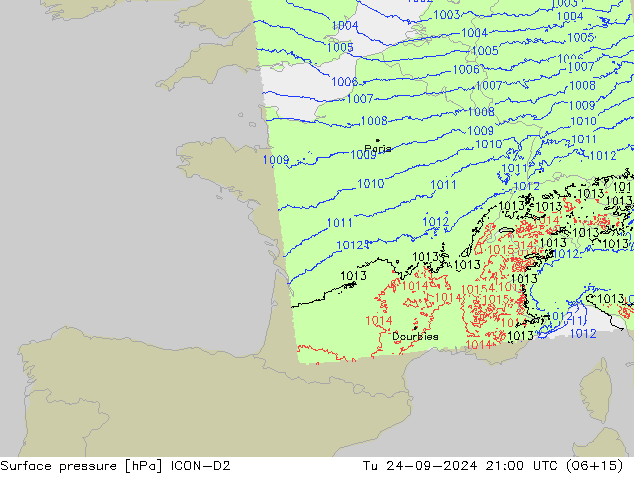 Luchtdruk (Grond) ICON-D2 di 24.09.2024 21 UTC