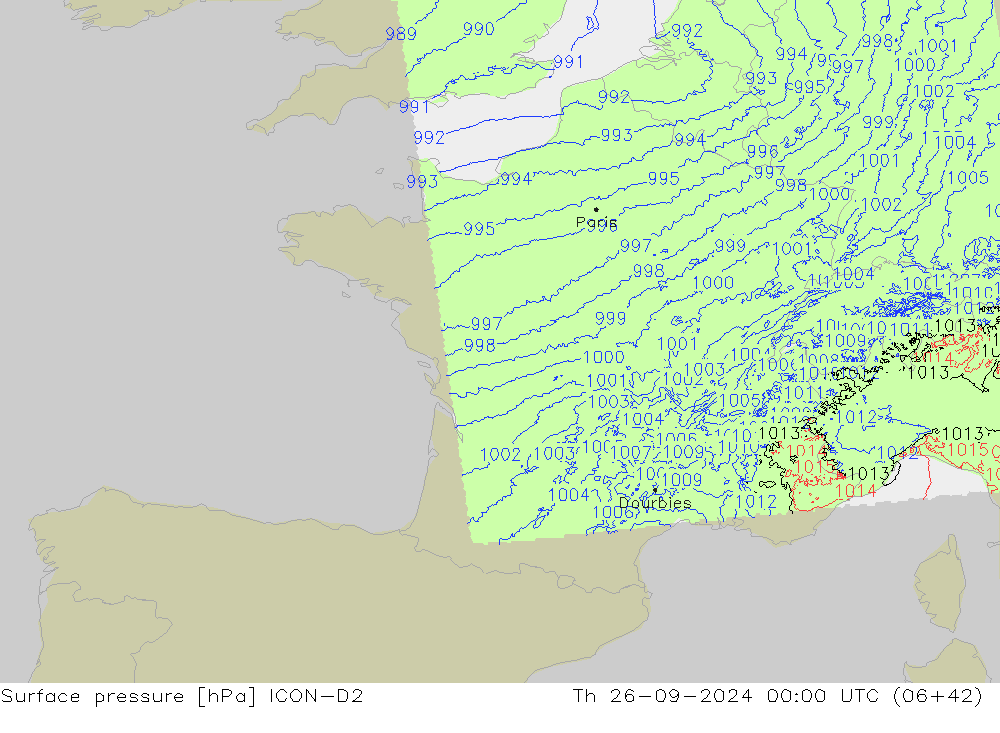 приземное давление ICON-D2 чт 26.09.2024 00 UTC