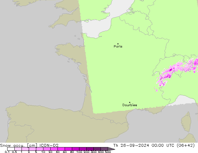 Totale sneeuw ICON-D2 do 26.09.2024 00 UTC