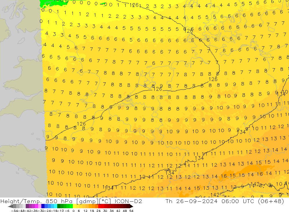 Yükseklik/Sıc. 850 hPa ICON-D2 Per 26.09.2024 06 UTC