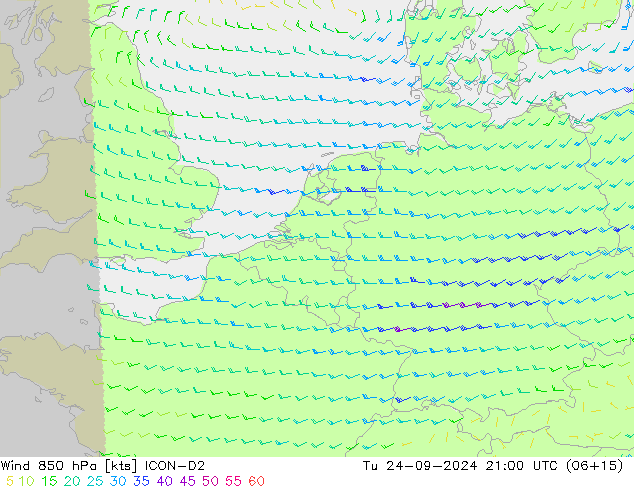 ветер 850 гПа ICON-D2 вт 24.09.2024 21 UTC