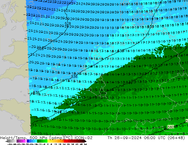 Height/Temp. 500 гПа ICON-D2 чт 26.09.2024 06 UTC