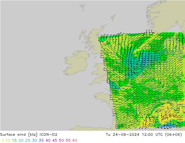 Surface wind ICON-D2 Tu 24.09.2024 12 UTC