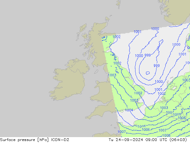 Surface pressure ICON-D2 Tu 24.09.2024 09 UTC