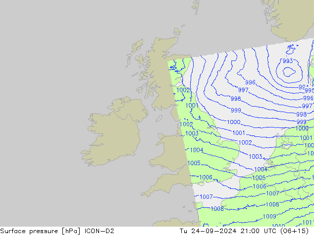 Atmosférický tlak ICON-D2 Út 24.09.2024 21 UTC