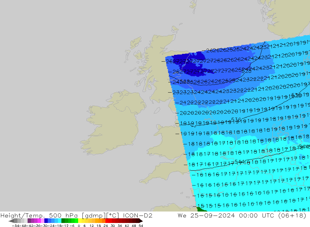 Height/Temp. 500 hPa ICON-D2 St 25.09.2024 00 UTC