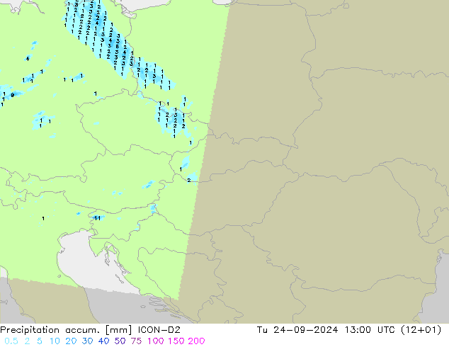 Précipitation accum. ICON-D2 mar 24.09.2024 13 UTC