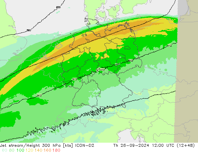 Jet stream/Height 300 hPa ICON-D2 Th 26.09.2024 12 UTC