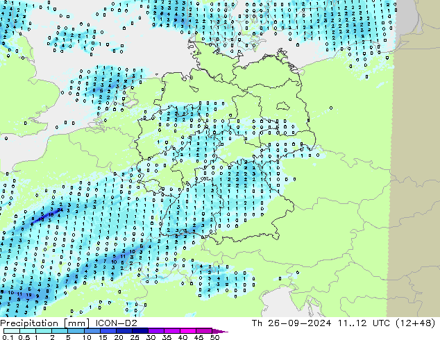 Precipitación ICON-D2 jue 26.09.2024 12 UTC