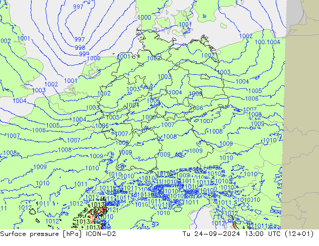 Surface pressure ICON-D2 Tu 24.09.2024 13 UTC