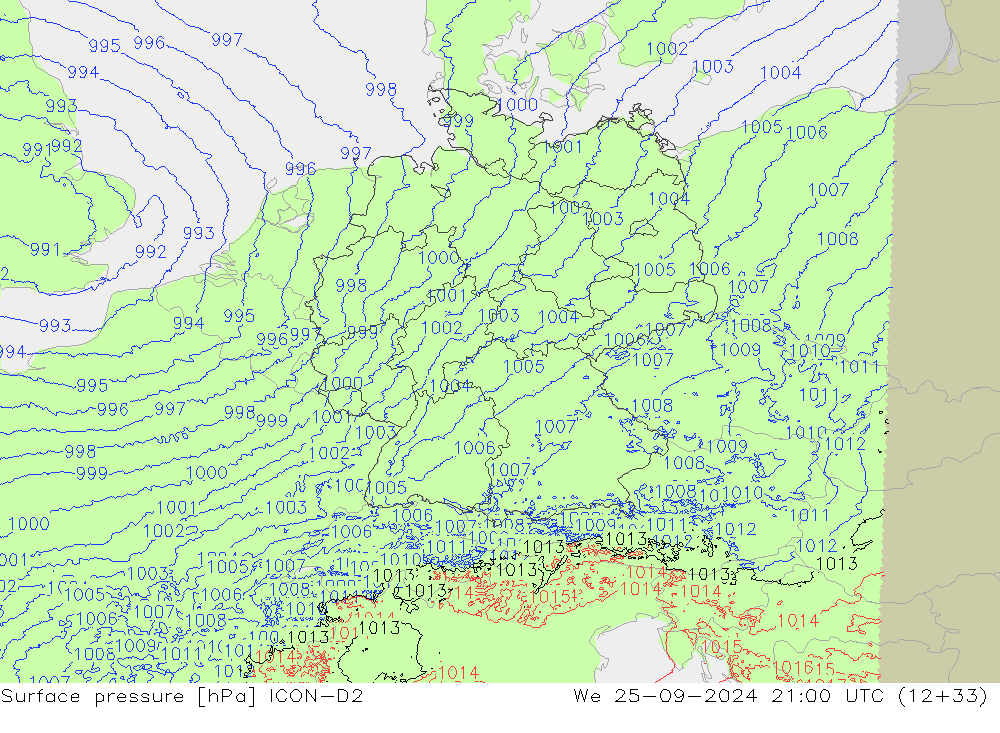 Luchtdruk (Grond) ICON-D2 wo 25.09.2024 21 UTC