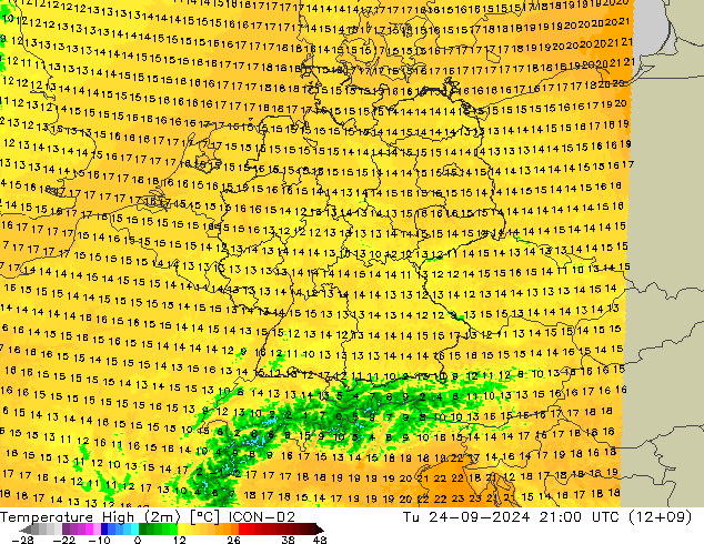 Max.  (2m) ICON-D2  24.09.2024 21 UTC