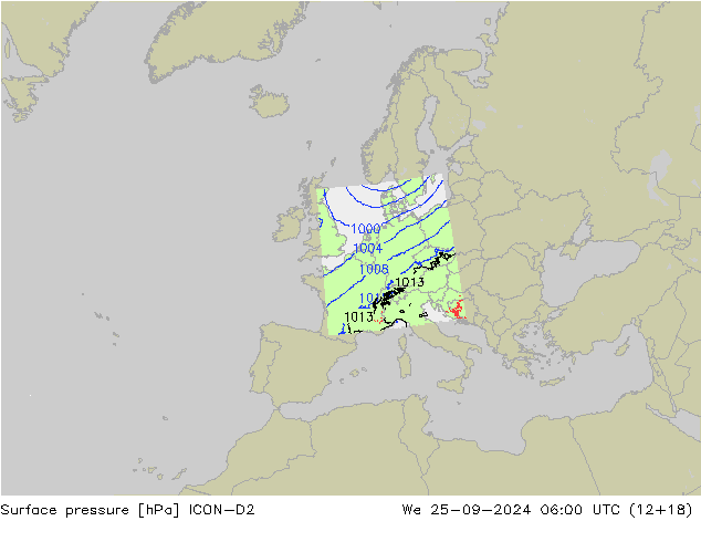 Luchtdruk (Grond) ICON-D2 wo 25.09.2024 06 UTC