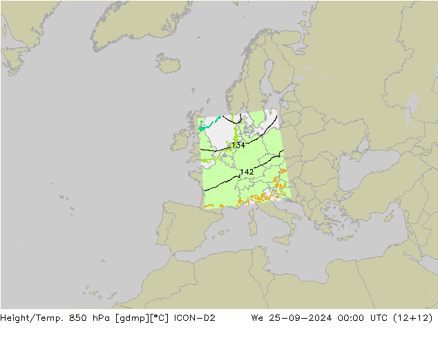 Height/Temp. 850 hPa ICON-D2 mer 25.09.2024 00 UTC