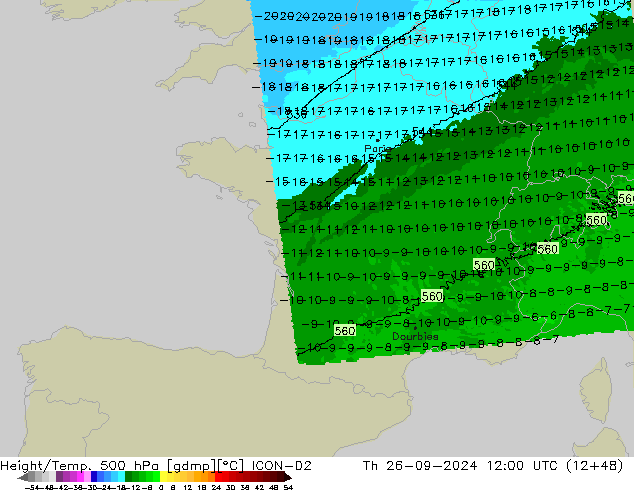 Height/Temp. 500 hPa ICON-D2 Čt 26.09.2024 12 UTC